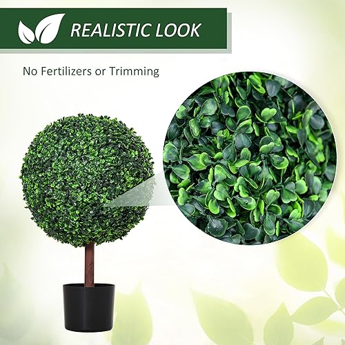 Miniatura 3 de Outsunny Árbol de bola artificial de boj de 23.5 pulgadas, planta decorativa falsa, maceta incluida para el hogar, balcón, patio trasero y jardín,
