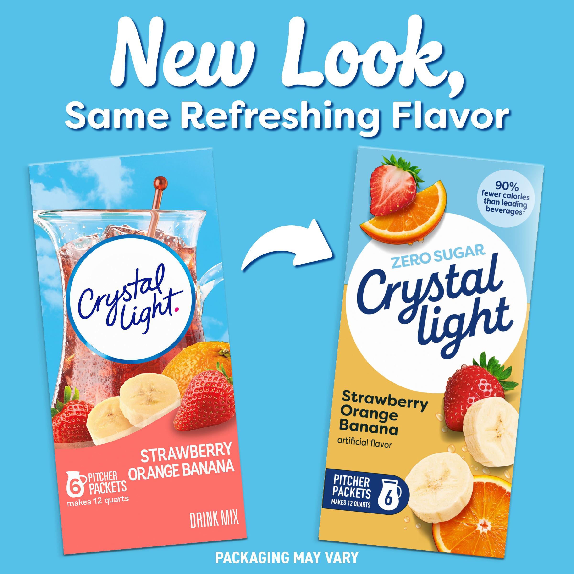Crystal Light Drink Mix, 6 Pitcher Packets, for Flavorful Hydration and Shareable Refreshment, Strawberry Orange Banana artificial flavor, Zero Sugar, Low Calorie, 2.4 oz