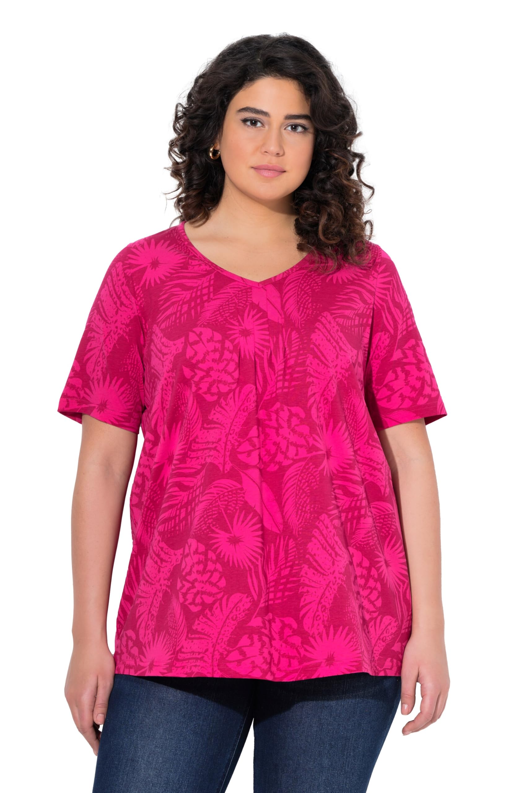 Ulla Popken Damen große Größen Übergrößen Plus Size T-Shirt, Federn, A-Linie, V-Ausschnitt, Halbarm 839308