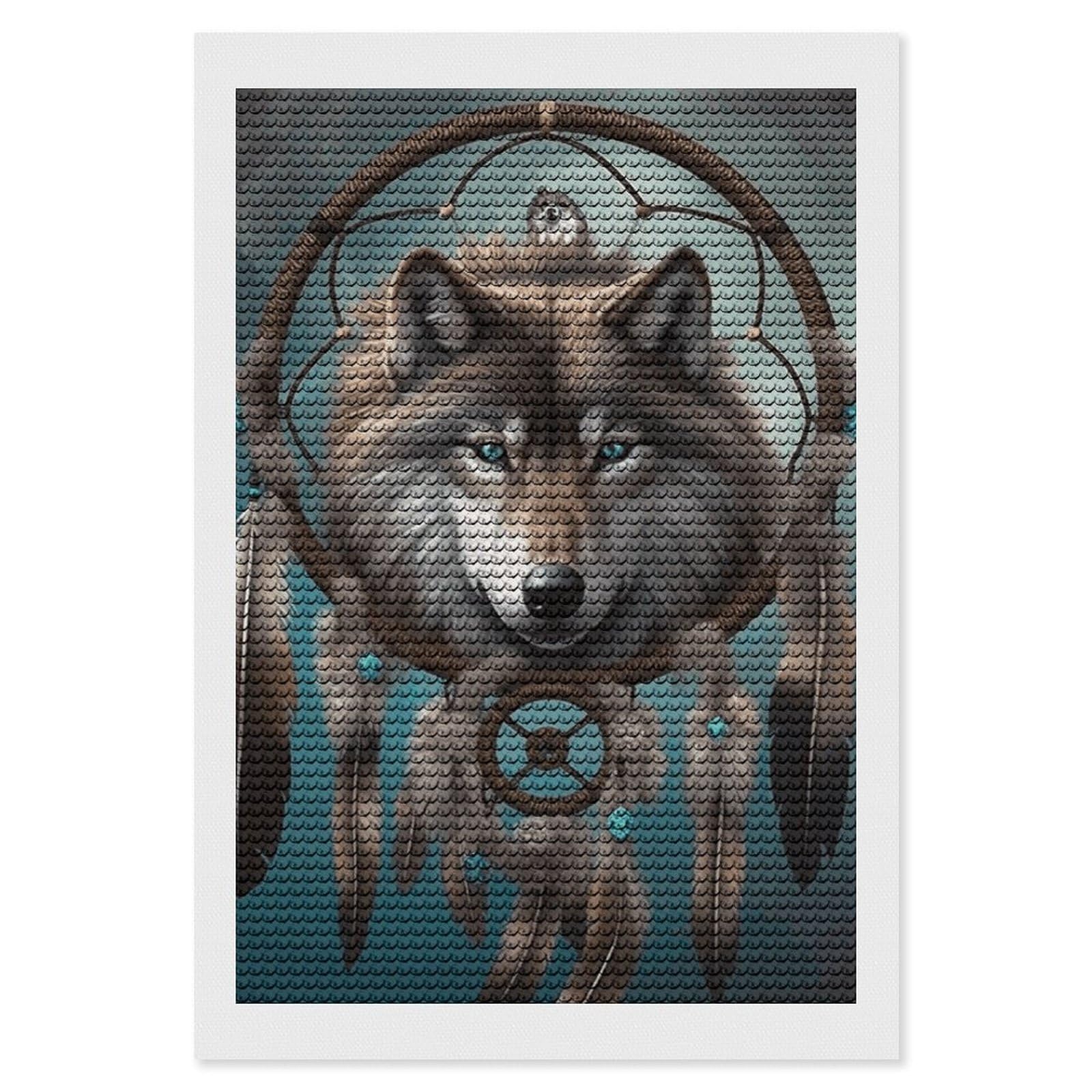 DWVTSLH 3D Wolf Dream Catcher Diamond Painting Kits for Adults, Personalized Diamond Photo Art Full Drill, DIY 5D Diamond Art Painting Kits for Beginners, Home Wall Decor 8"x12"