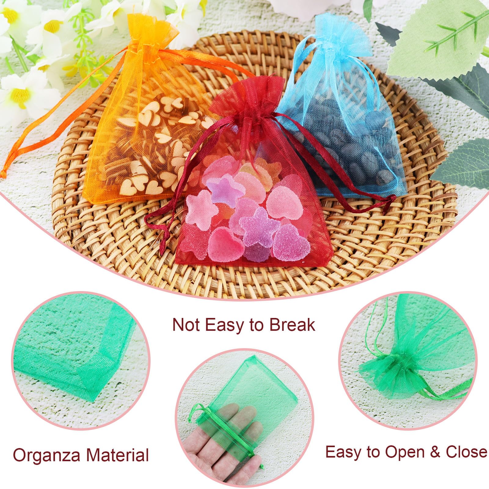 Lot De 100 Sachets En Organza - 7x9 Cm, 10 Couleurs, Pour Cadeaux De Noël, Mariage, Fêtes - 6