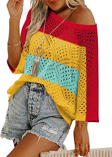 Zeagoo Women's 2026 Spring Summer Crochet Top Hollow Out 3/4