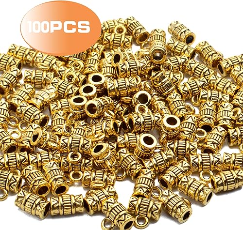Vista 19 de Aylifu Bails Beads, Tibetan Bail Tube Bead Spacer Beads Carrier Hanger Connector Links for European Charm Bracelet Jewelry Making
