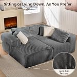 Modular Sectional Sofa Couch Luxurious Corduroy - High-Density Foam, Non-Slip Stability, Easy Setup with Box Packaging, Comfortable & Durable for Living Room, Apartment, Bedroom - Grey