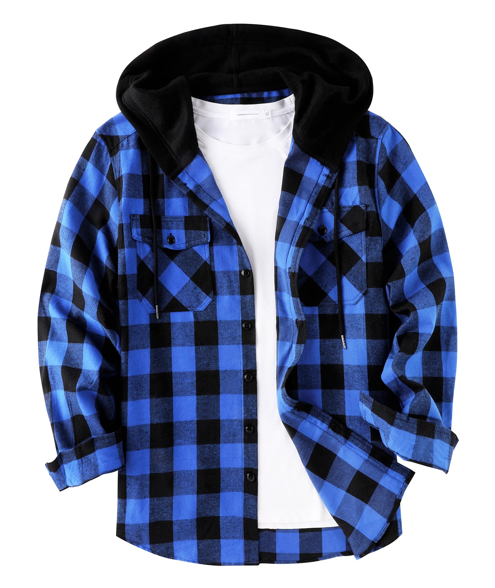 onedog Camisa para Hombre Camisa de Franela para Hombre Camisa de Cuadros Casual Camisa de Caza para Hombre Camisa con Capucha para Hombre Camisa de Cuadros Manga Larga con Dos Bolsillos en el Pecho