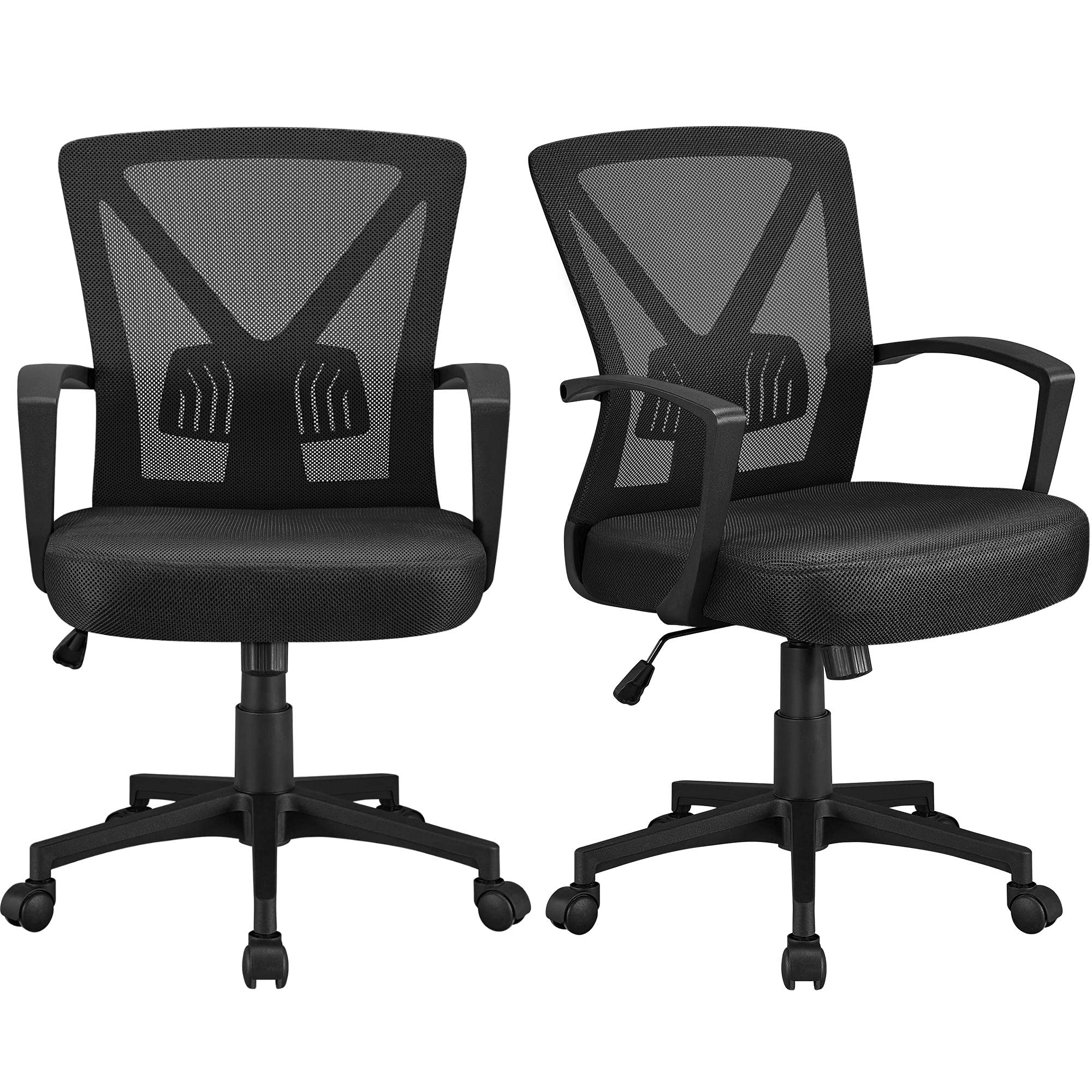 Yaheetech Sedia da Ufficio Scrivania Ergonomica Girevole a Rotelle Supporto Lombare Altezza Regolabile Portata 136 kg Reclinabile con Braccioli Nera | Supporto Lombare, Altezza Regolabile, Portata 136 kg, Rotelle Girevole, Portata 136 kg, per Ufficio Came