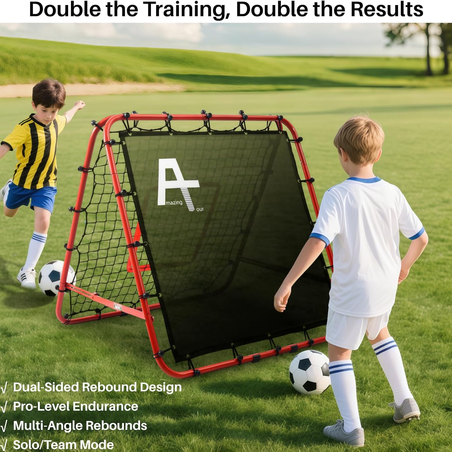 Adjustable Soccer Rebound Net | Double-Angle Soccer Trainer with Steel Frame | Portable Folding Rebounder for Passing & Shooting Practice | Outdoor Sports Equipment for Youth & Adult