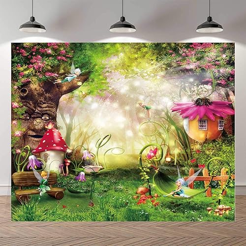 Miniatura 2 de Fondo grande de 10 x 8 pies para fotos de bosque encantado, cuento de hadas, árbol grande, hongo, princesa, niña, decoración de fiesta de