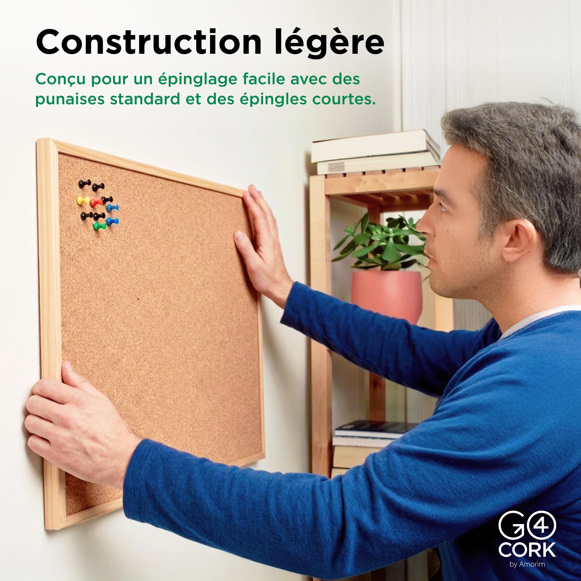 Go4Cork Tableau Liege Encadre Double Face 60 x 40 cm