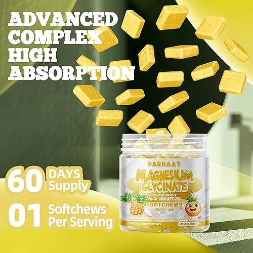 Miniatura 11 de Masticables suaves de glicinato de magnesio, sabor a piña. Masticables masticables de potasio y magnesio sin azúcar con glicinato de magnesio,