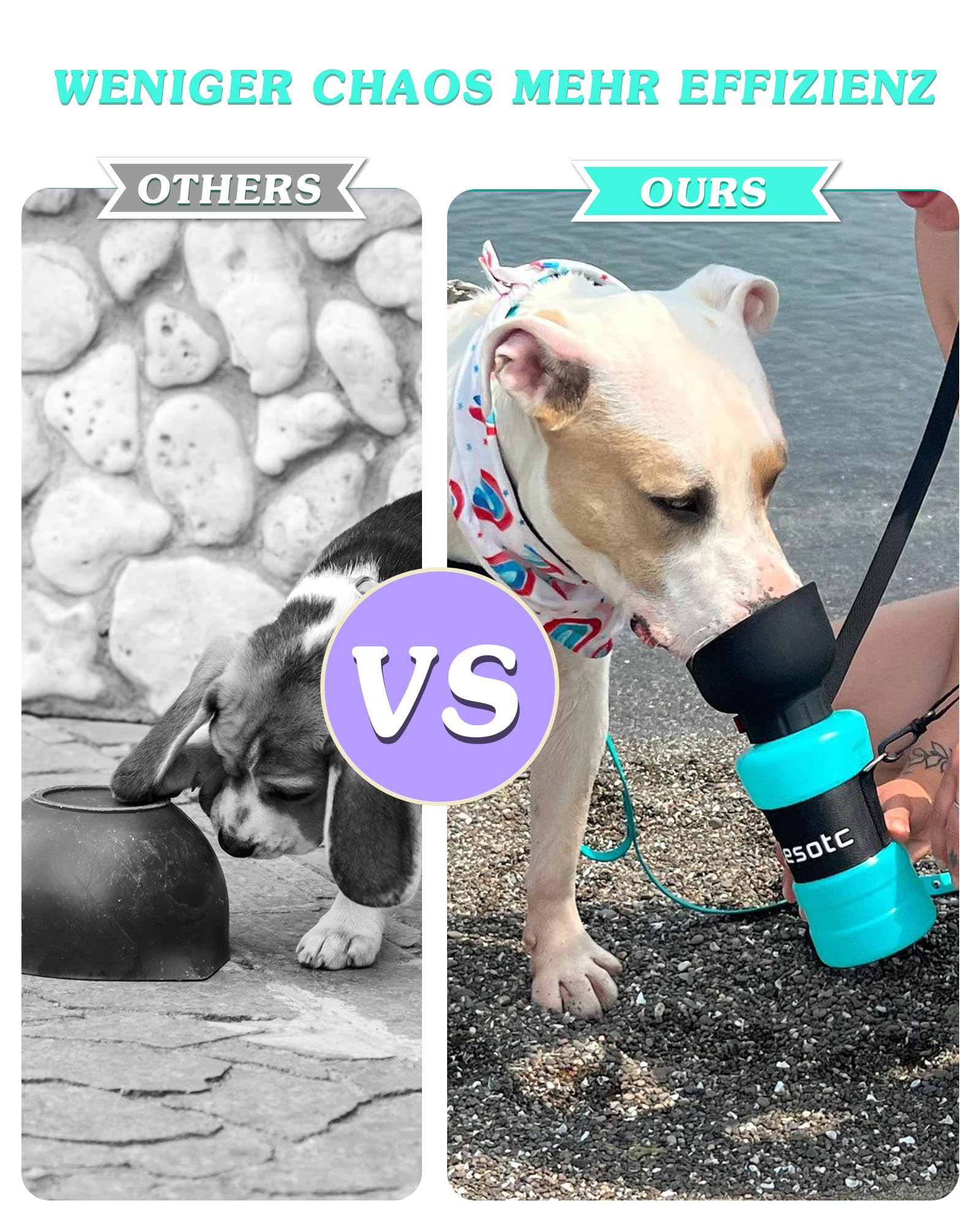 lesotc 800ml Borraccia per Cani Portatile, Borraccia Cane Portatile, con Ciotola per l'Acqua Pieghevole, in Silicone, Adatto per Attività All'Aperto, Viaggi, Passeggiate, Campeggio（Azzurro Chiaro）