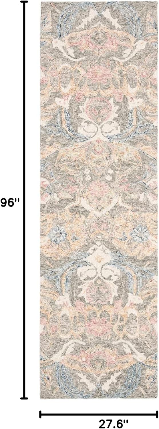 SAFAVIEH Aubusson Collection 2'3" x 8' Ivory / Sage AUB104Y Handmade Traditional Premium Wool Runner Rug