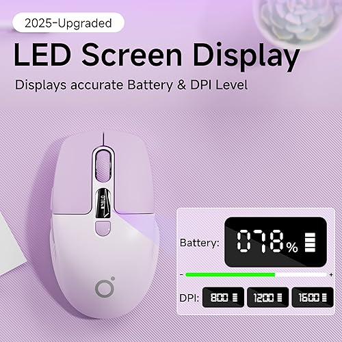 Miniatura 2 de EWEADN Q1 - Ratón inalámbrico, Bluetooth y 2.4G silencioso para computadora con 3 niveles de DPI, batería y pantalla inteligente DPI, 6 botones