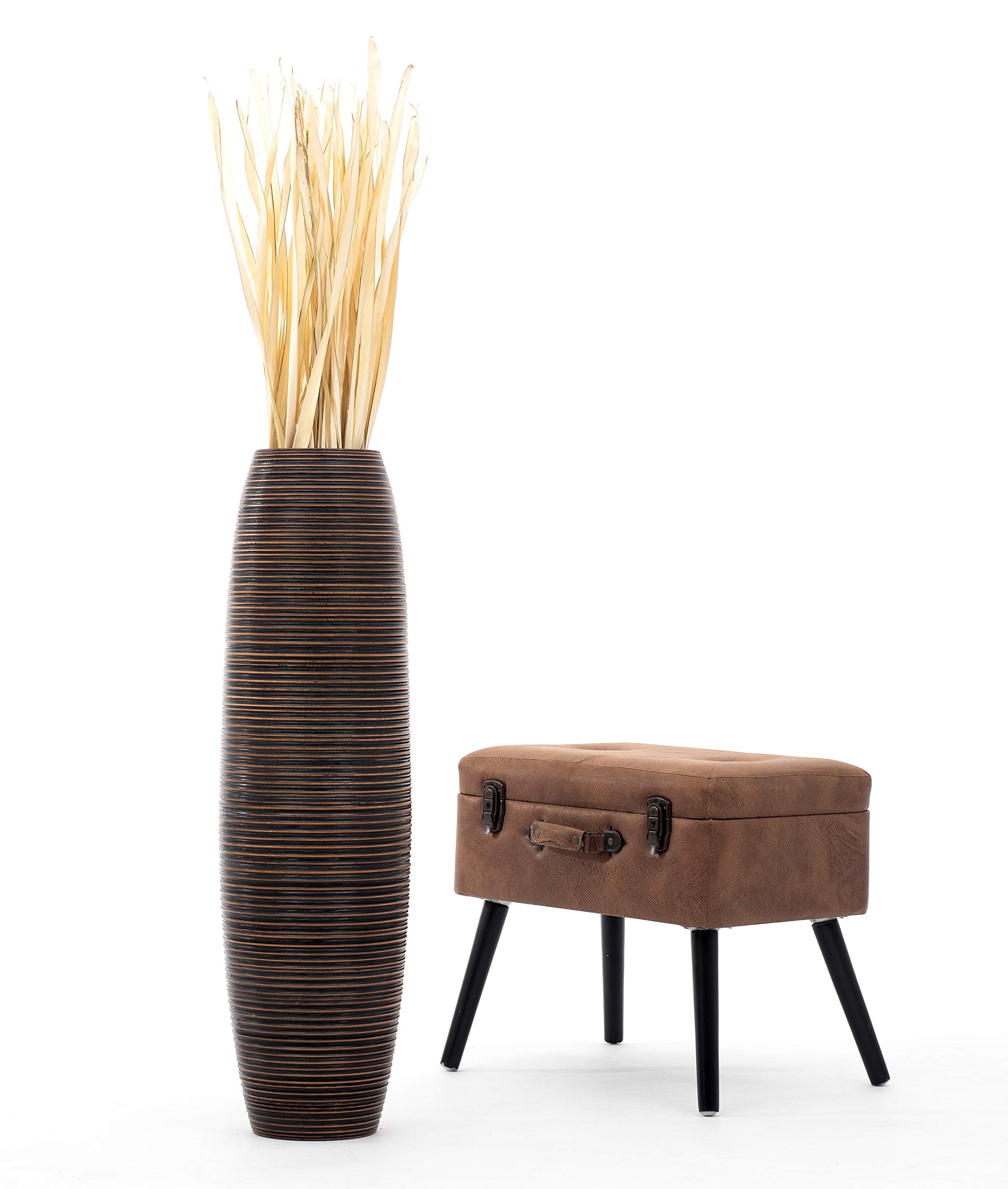 Leewadee Grand Vase de Sol 85 cm Bois de Manguier Pampa & Fleurs Séchées | Vase Déco pour Salon, pour Branches & Herbes Séchées. Plus solide que la Céramique, sans Eau. Bohème