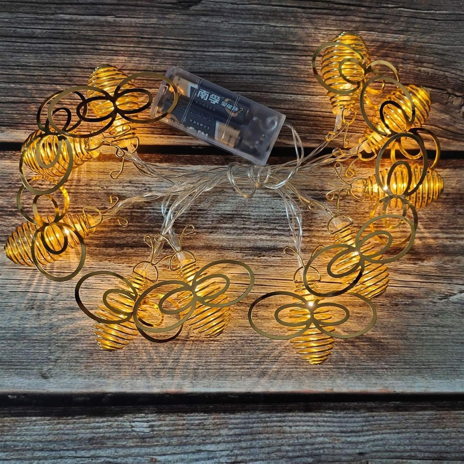 Łańcuch świetlny LED, oświetlenie zewnętrzne i wewnętrzne, z kutego żelaza w kształcie pszczoły, dekoracja bożonarodzeniowa, impreza, ogród i sypialnie