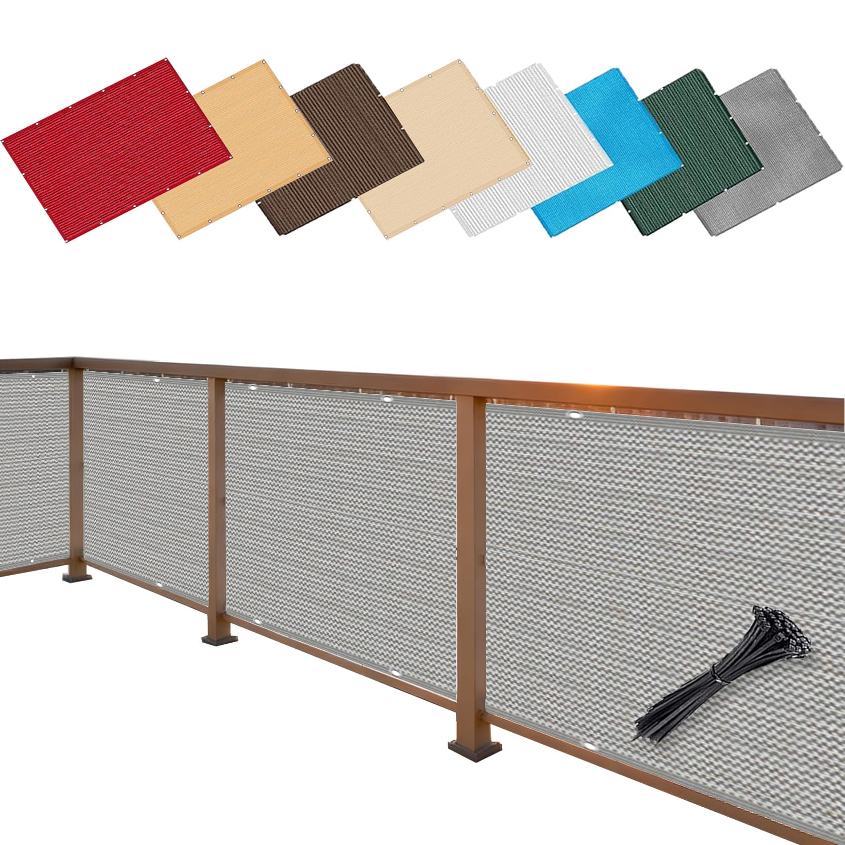 Brise vue terrasse 2.7x6m filet occultant gris clair avec œillets sans perçage