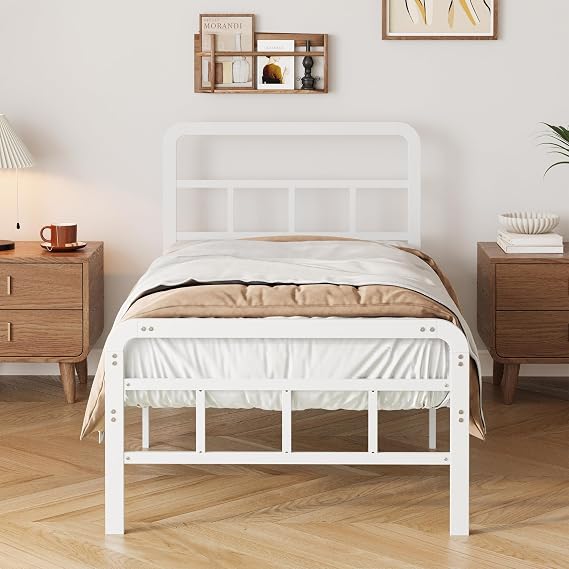 Yicensen 2ft6 Small Single Bed Frame with Headboard and Footboard, 36cm Height Small Single Metal Bed Frame with Heavy Duty Slat Support, Underbed Storage Space, Easy Assembly, Noise Free, White