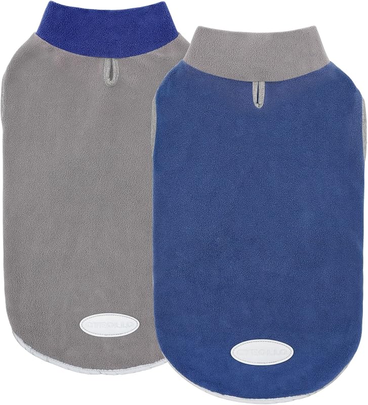 2 Pack Dog Sweater Fleece Reflective Doggy Sweatshirt Pullover Stretchable Warm Dog Vest Winter Dogs Clothes for Small Puppy Dogs, Navy & Grey S