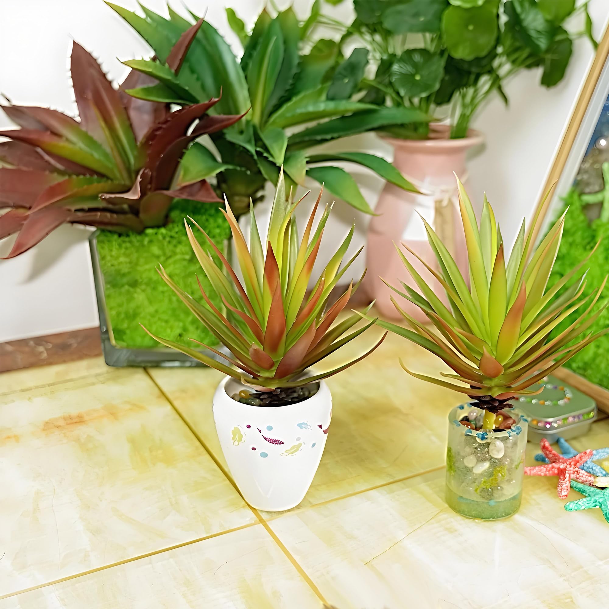 Amazon.de: Forever bene 2er Set Agave Kunstpflanze (18 cm) - Knstliche  Pflanzen Wie Echt ohne Topf, Fake Plant Klein fr Badezimmer Deko,  Wohnzimmer und Deko Fensterbank, Plastikpflanze
