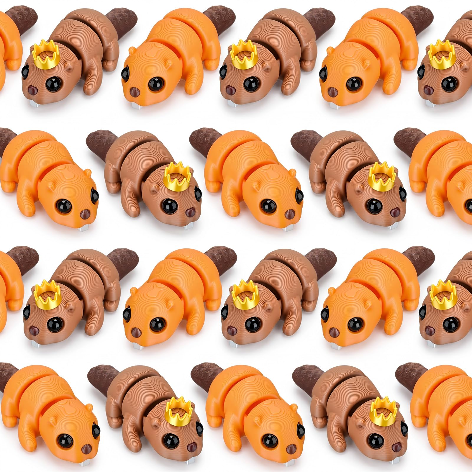 Fiwochic 24 Pcs Mini 3D Printed Beaver Animal Toy | 3D Articulated Animal Figurine for Kid Adult, Beaver Party Favor, Flexible Stress Relief Fidget Toy, Classroom Prize