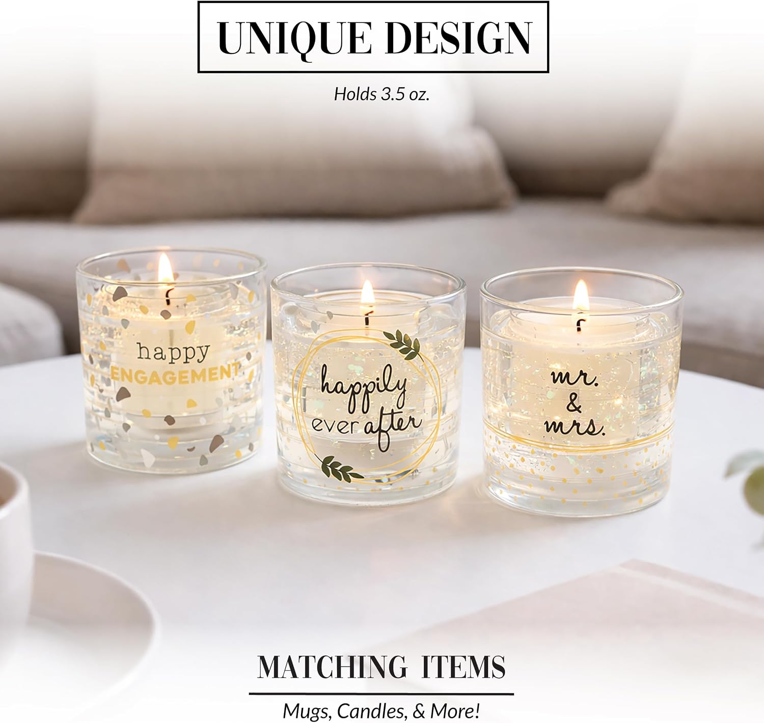 Pavilion Gift Company - Ever After - 3.5oz Candle LED Heat Activated Engagement Wedding Fiance Anniversary Home Decor