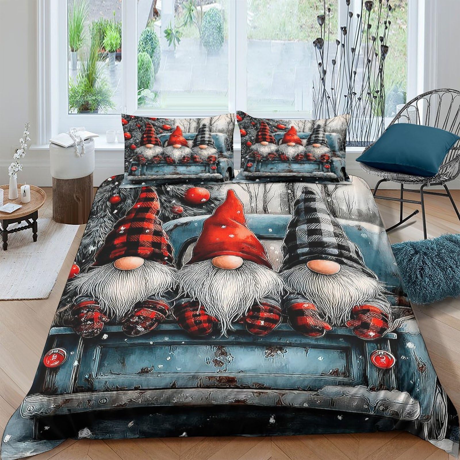 Ctjqhvkz Style-7 3D Printed Christmas Gnome Fitted Sheet Microfiber Soft Breathable Plaid Truck Bed Cover For Bedroom Dorm Decor Single（135X200cm）
