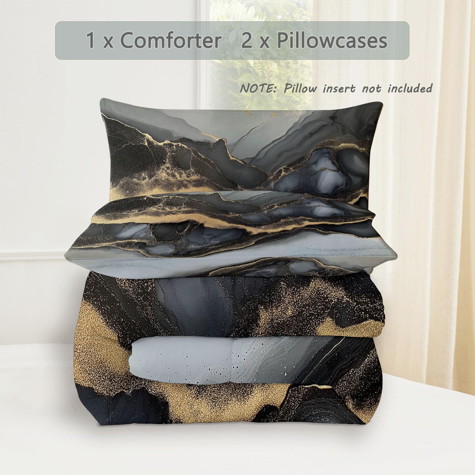 General Edredón Reversible para Todas Las Estaciones 220×240 cm - Sencillo Mármol Texturas Grueso y Suave, Relleno Alternativo de Plumón, Hipoalergénico, Ligero y Lavable a Máquina Gris Oscuro