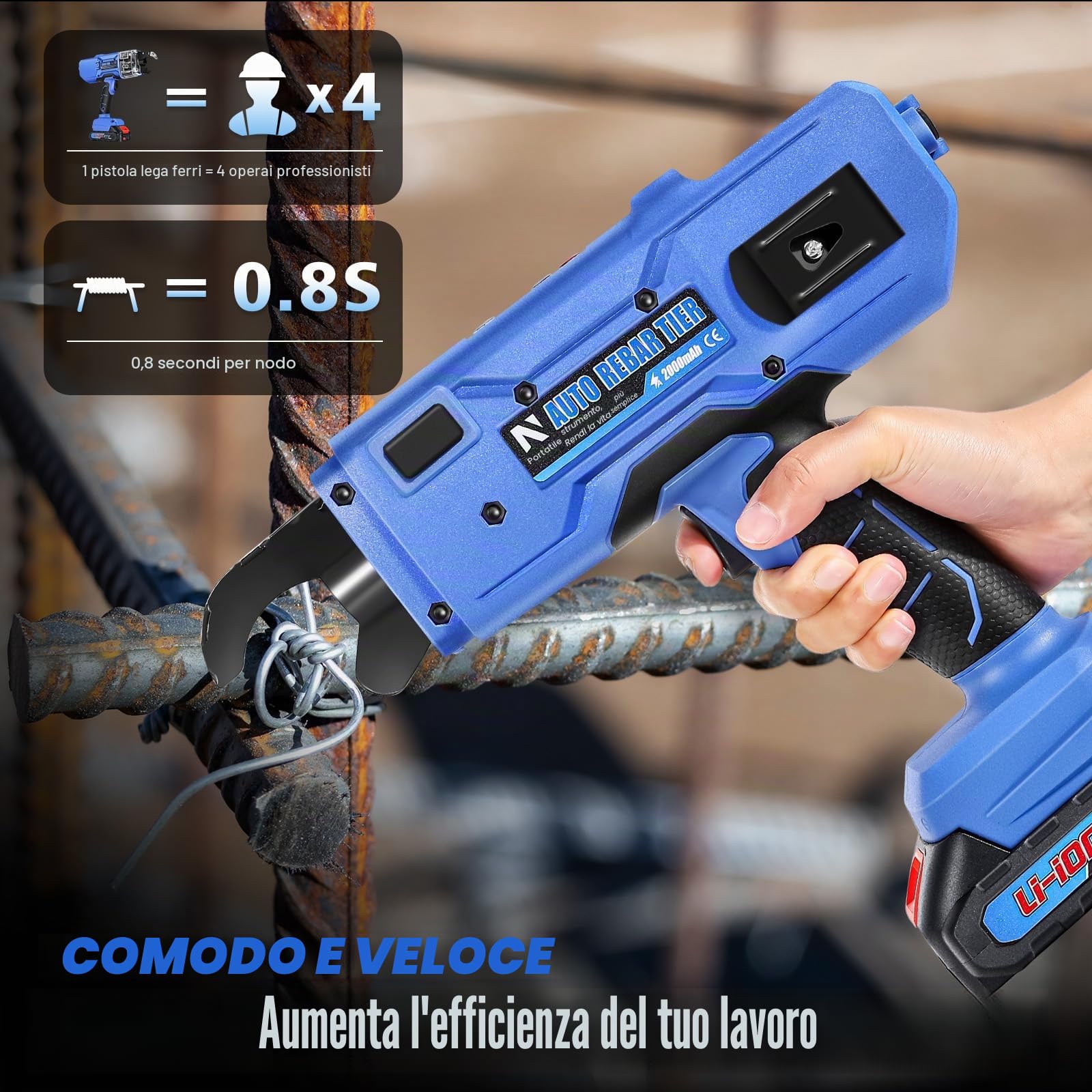 NEWTRY 20 V - Legatrice per ferraglia automatica per barre in acciaio da 0,3 a 1,33 pollici (7 ~ 34 mm), con 2 pezzi. 2.0 Ah Batteria e Caricabatterie