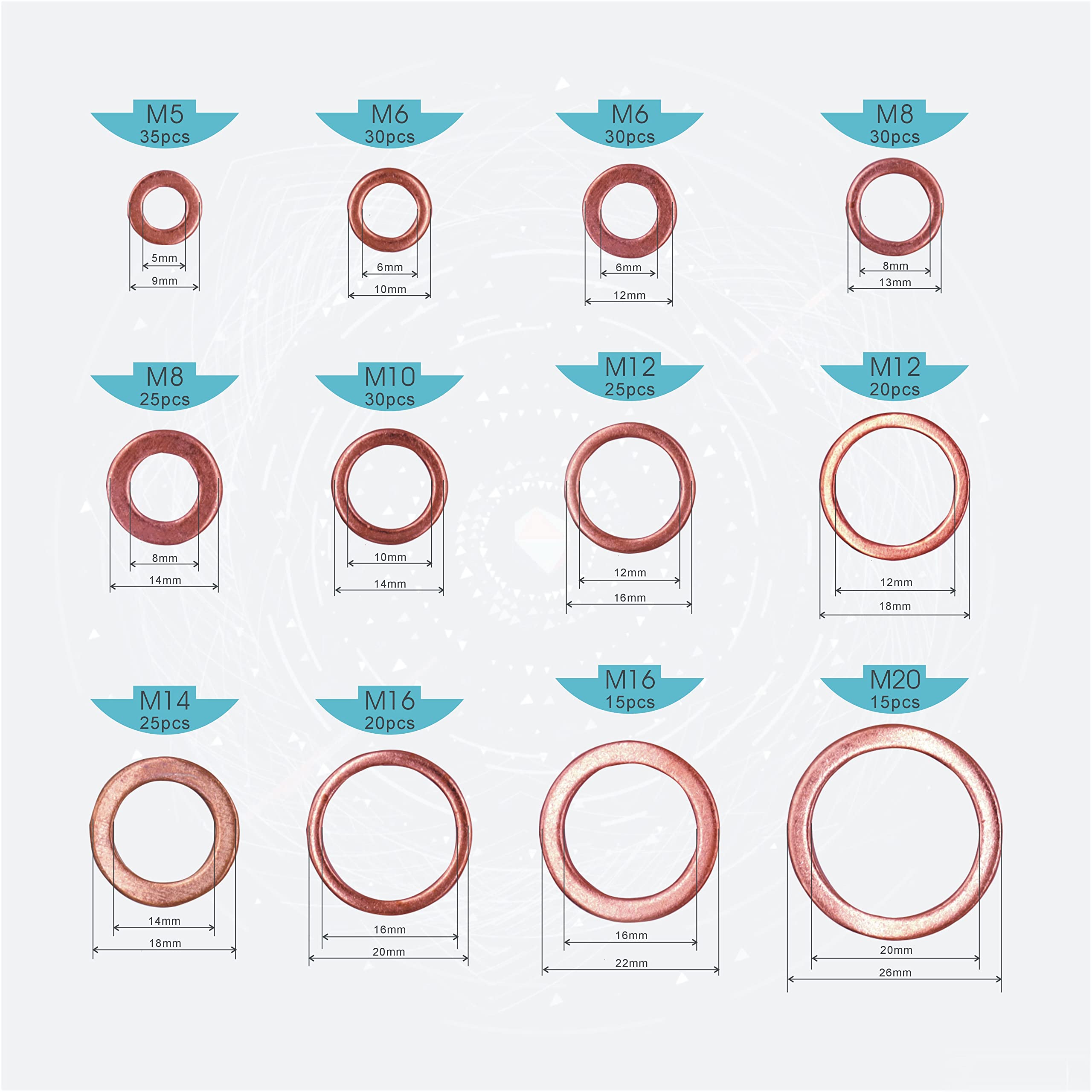 Rondelles D'étanchéité Plates En Cuivre M3-M60 | Joints Haute Performance Pour Automobile, Plomberie Et Applications Industrielles (10 Pièces – M11 X