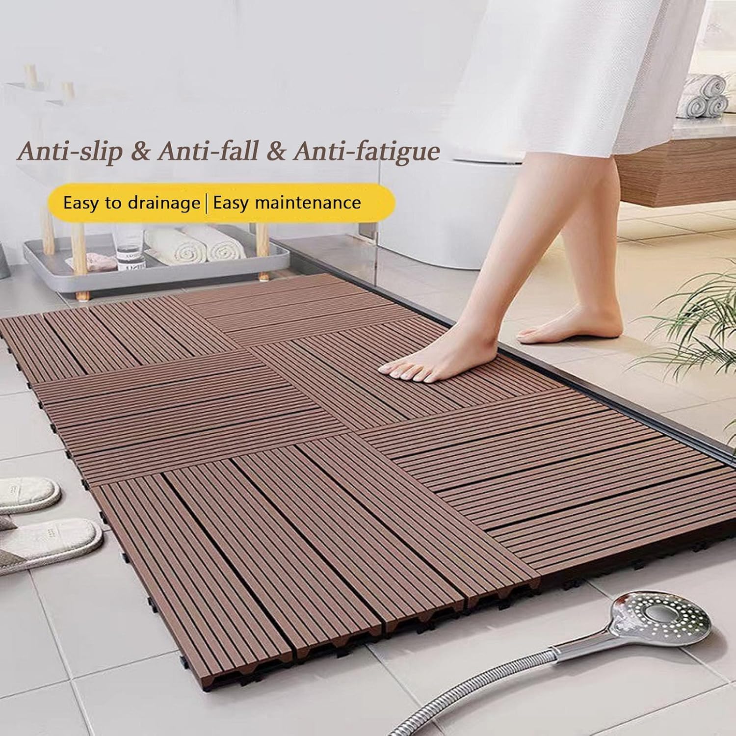 Dalles et lames de terrasse en composite, 6 pièces dalles de terrasse emboîtables en bois multicolores 30x30x2 cm(Brick)