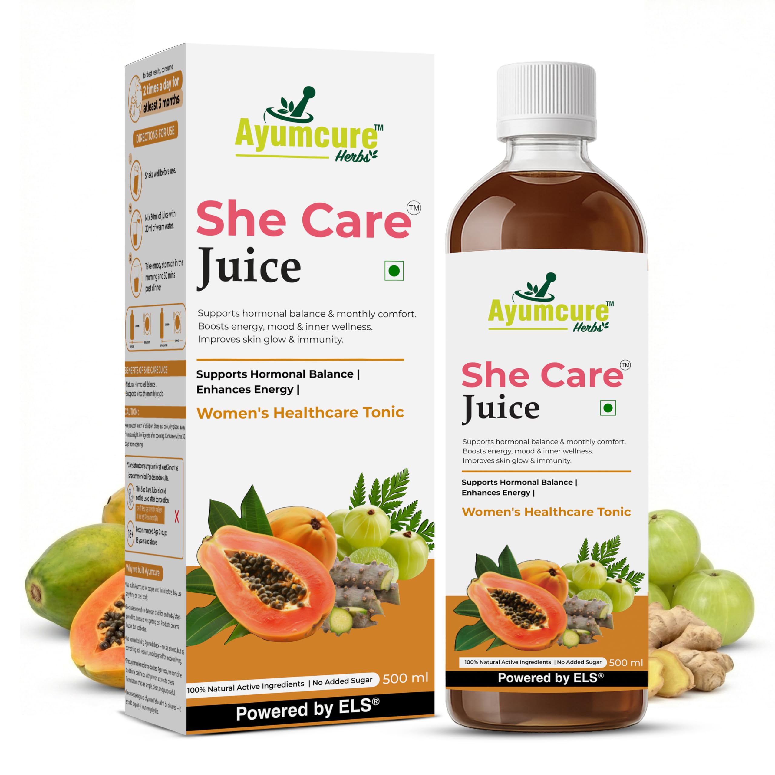 Ayumcure She Care Juice for Women, 500ml | Supports Hormonal Balance, PCOS/PCOD Support & Regular Menstrual Cycles | With Ashok Chaal, Papaya Leaf, Daru Haldi, Bel Ka Fal, Amla, Giloy & Herbs | No Added Sugar-image-36
