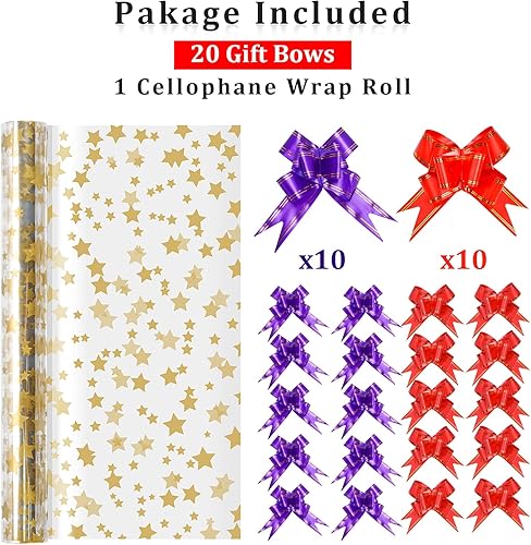 Vista 7 de Rollo de celofán de Navidad, envoltura de celofán, rollo de celofán para envolver regalos (32 pulgadas x 100 pies), dorado para cestas de regalo