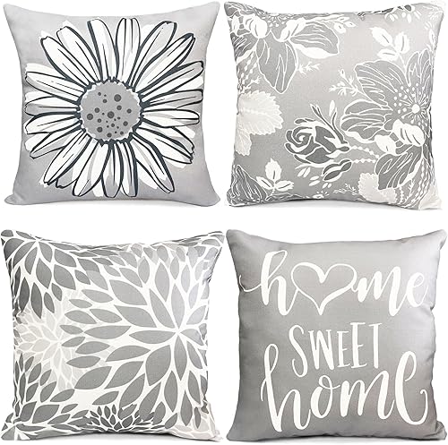 RYSMIYOU Juego de 4 fundas de almohada decorativas de lino gris de 18 x 18 pulgadas fundas de almohada para sofá silla automóvil sala de estar funda