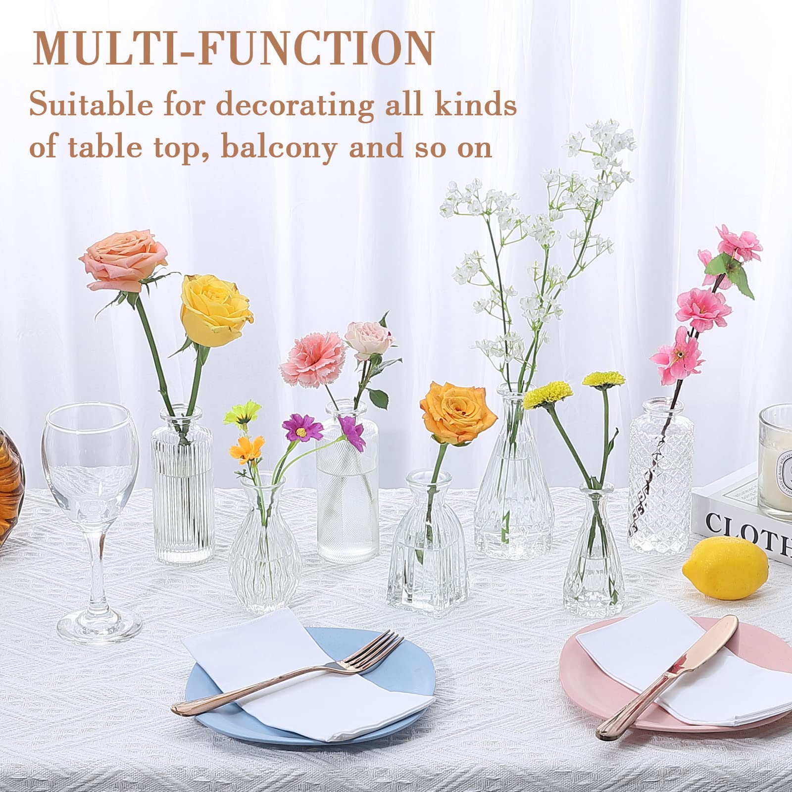 Glass Bud Vase Set of 12, Small Glass Vases for Flowers Mini Vintage Flower Vase for Centerpieces, Wedding Decorations, Office and Home Table Flower Decor