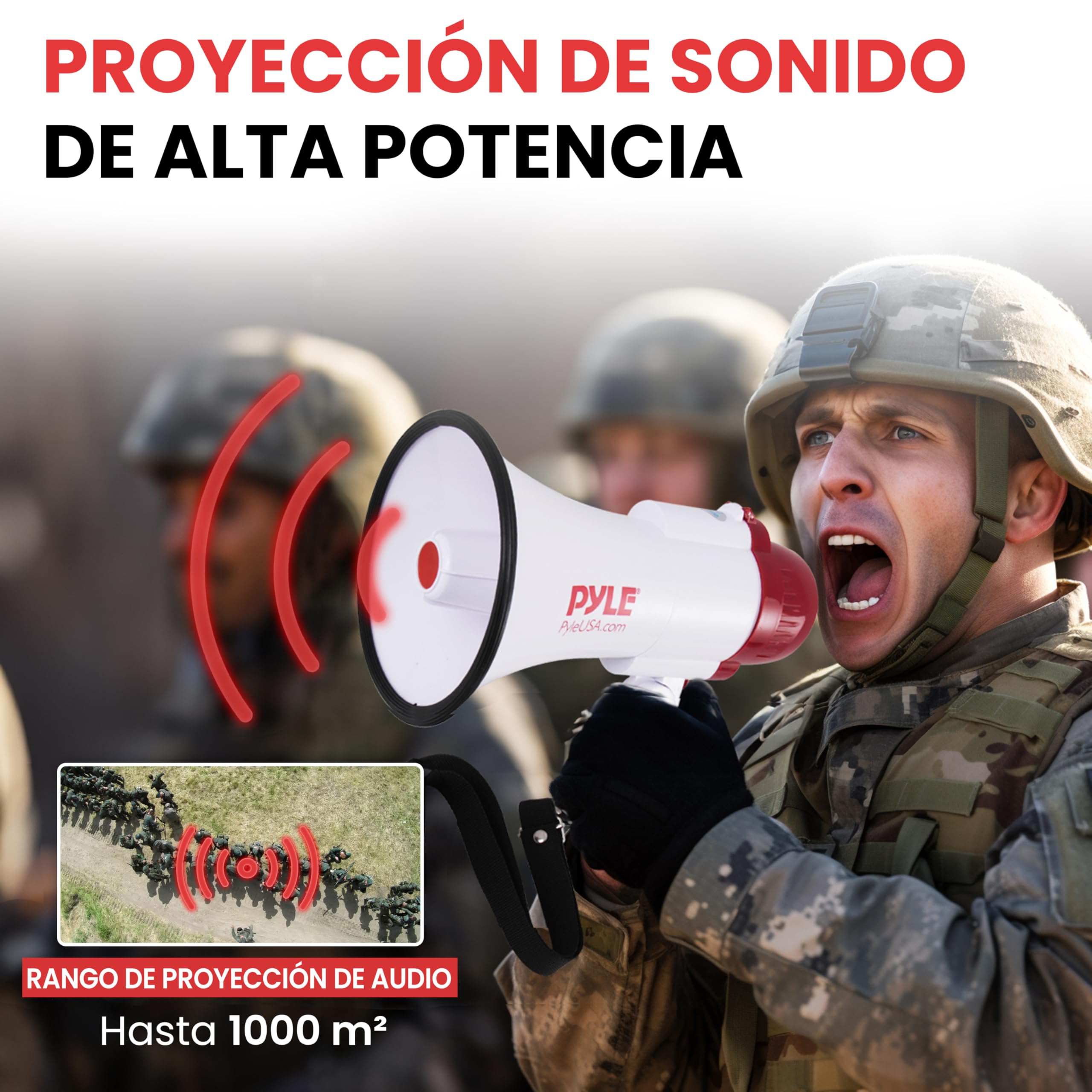 Pyle Megafono Portatil Altavoz Sirena 30V Microfono Sonido PA Mango Plegable