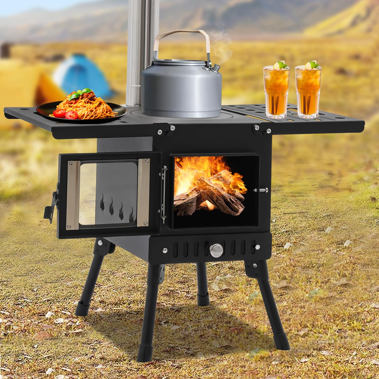 Tragbarer Holzofen Zeltofen, Klappbare Holzofen fr Camping, Outdoor, Zelt  mit Schornsteinrohre Campingofen Werkstattofen Outdoor Ofen Kocher Schwarz  ...