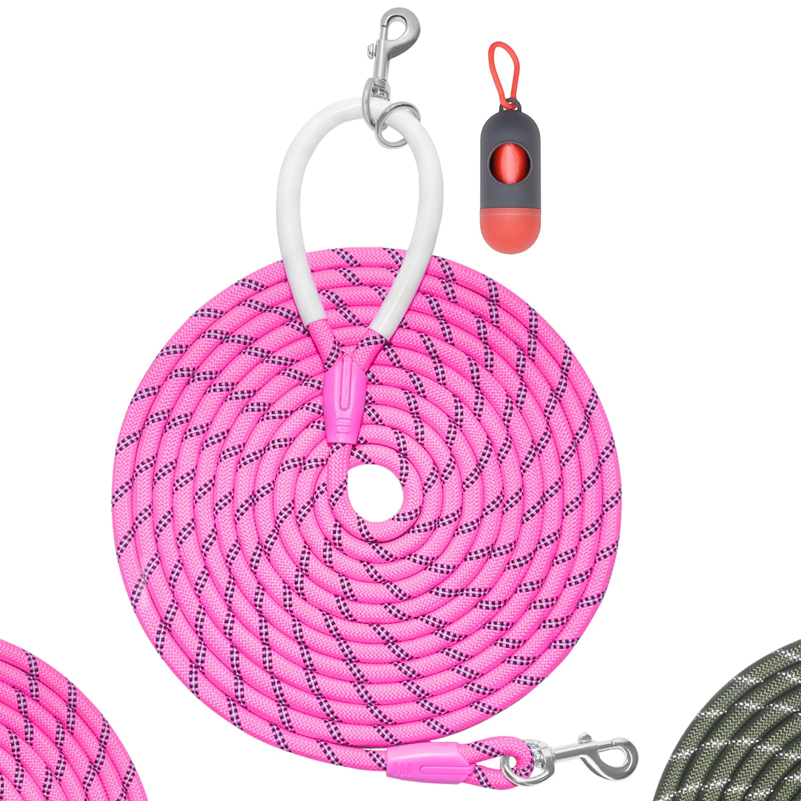 Codepets Heavy Duty Nylon Dog Training Leash 20FTx1/2in Pink with Comfortable Silicone Handle Highly Reflective No Tangle for Medium Large Dogs Outside Walking Camping Backyard. (Pink, 20FT*1/2inch)