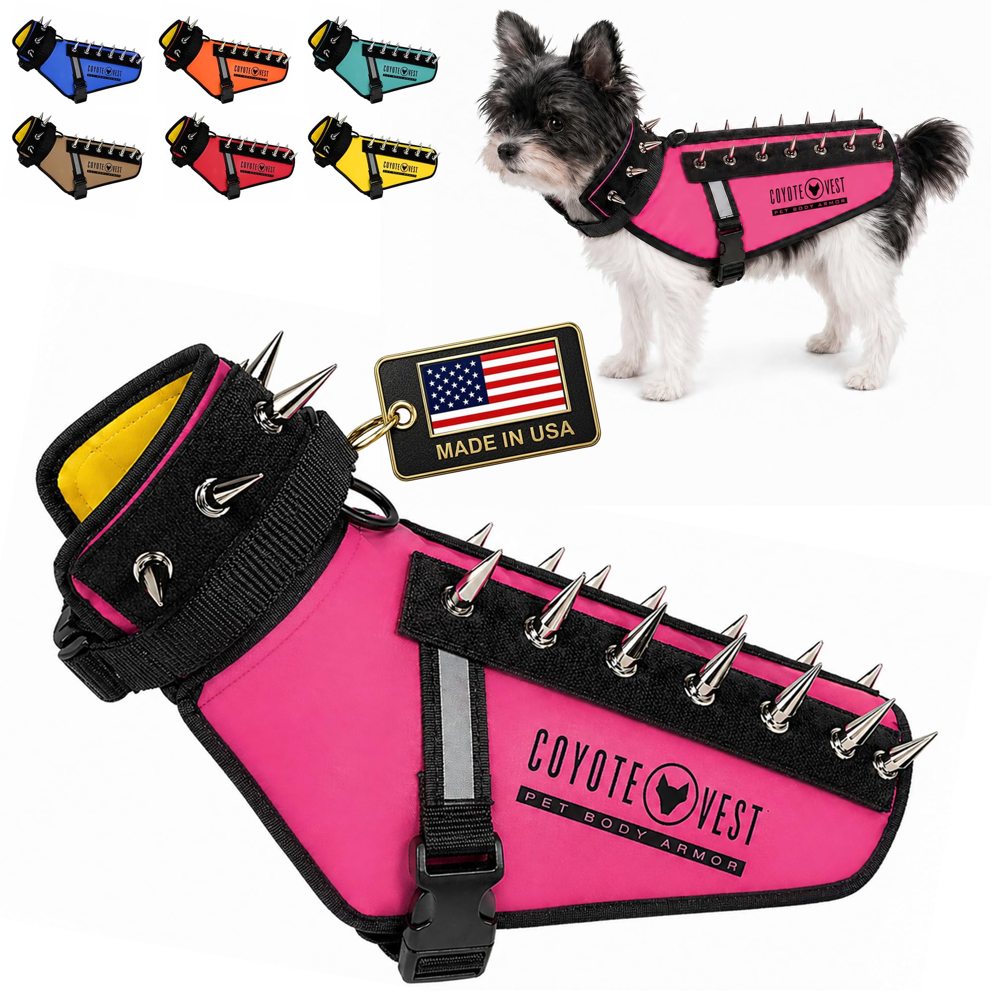 CoyoteVest Dog Harness | Stab-Resistant Protective Vest | Coyote Vest for Dogs | Defends Against Coyotes, Dogs, Birds of Prey | Reflective Safety, Made in USA (XXS, Fluorescent Orange)
