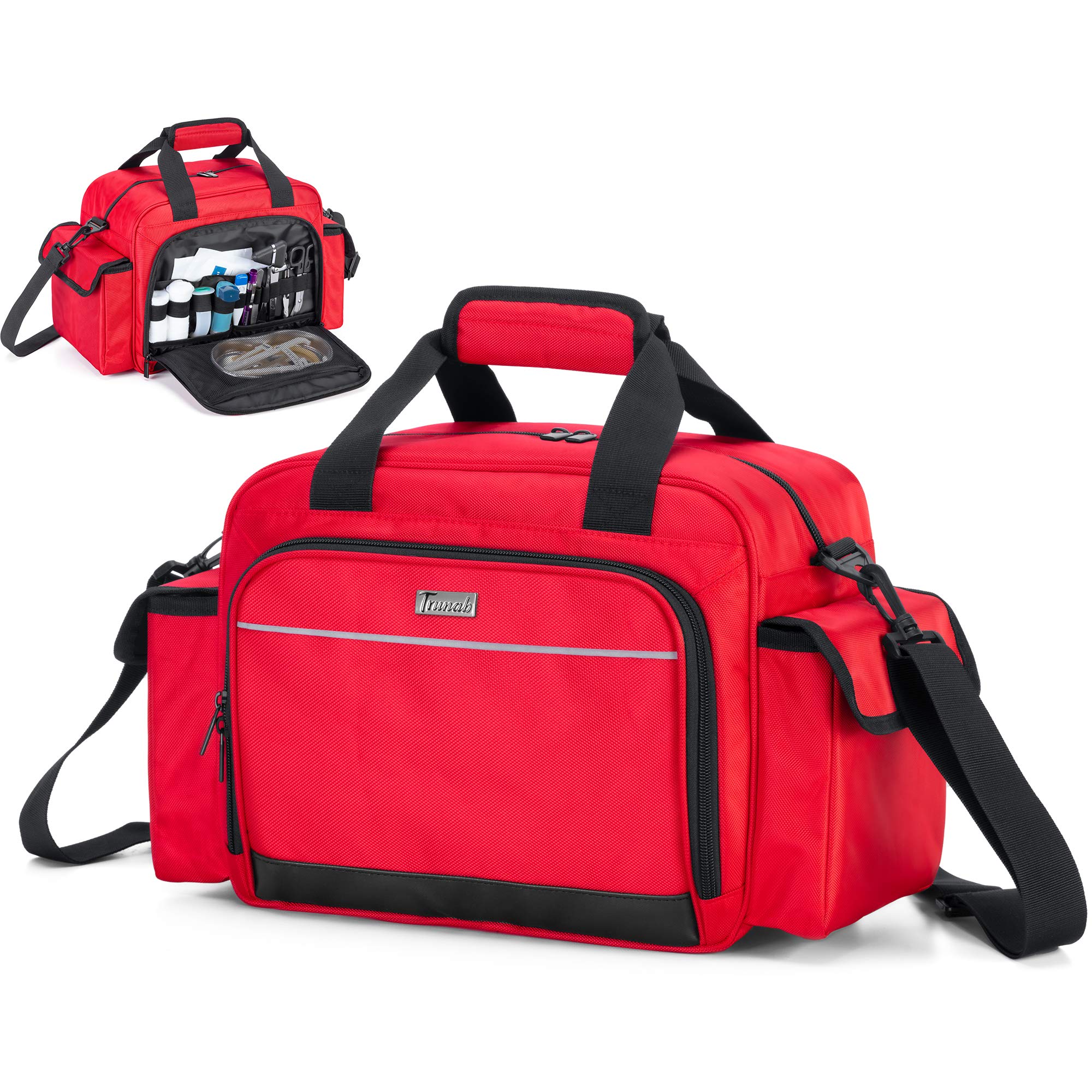 Trunab Borsa di Pronto Soccorso Rosso, Borsa Medica per Infermiere Conveniente Adatta per Visite Domestica, Borsa a Tracolla per Trasporto di Forniture Mediche con Tasche Multiple