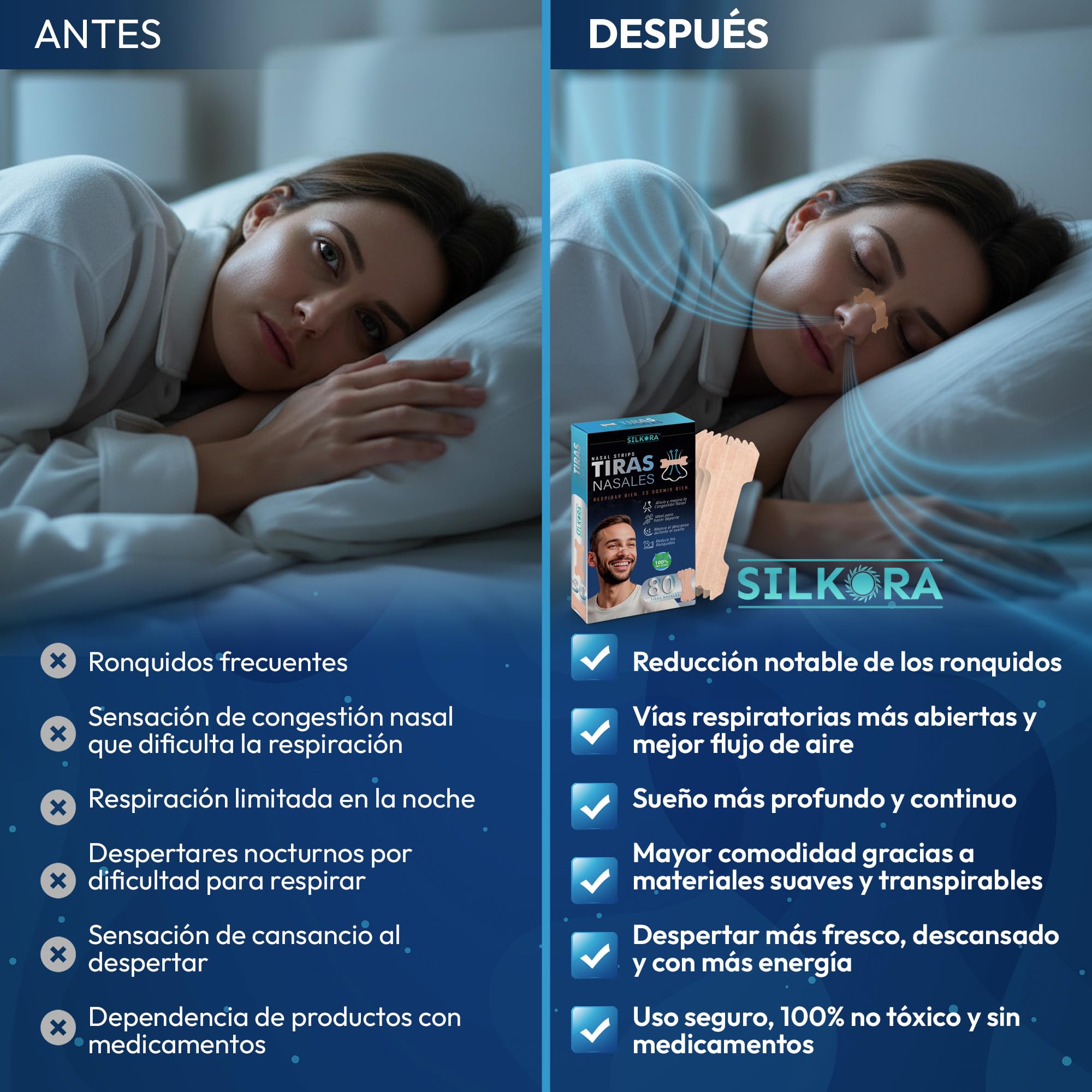 80 PACK PREMIUM - Tiras nasales antirronquidos para Dormir y Deportivas PREMIUM | Tiras Nasales Anti-ronquidos | Nose Strips| Breathe Right | Nasal Strips para Respirar Mejor Por la Nariz