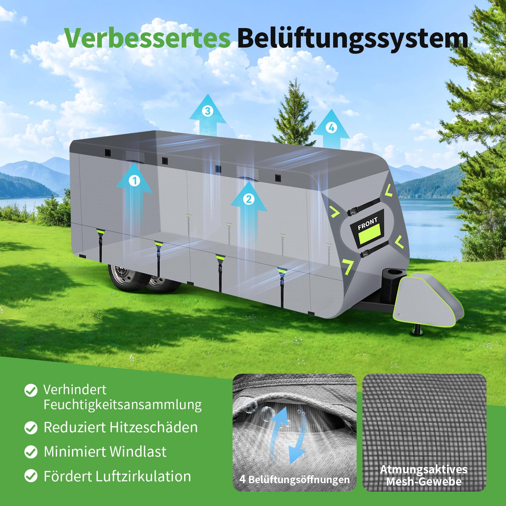 Wohnwagen Abdeckung 8-lagig 460 x 250 x 220 cm, Wohnmo bil Schutzhülle Wasserdicht & UV-Schutz, Mit Reißverschluss-Türen, Winddicht & Langlebig für Anhänger & Camper