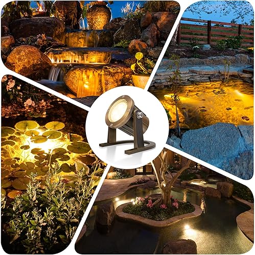 Miniatura 7 de GKOLED Luz subacuática de latón macizo, luces LED de estanque de bajo voltaje, iluminación de fuente sumergible con bombilla MR16 de 5 W, 2700 K,