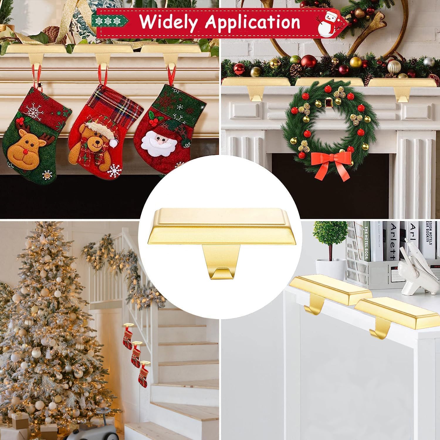Supporti per calze di Natale, ganci in metallo, per caminetto, autoportanti, decorazione per feste di Natale (2 oro, 2)