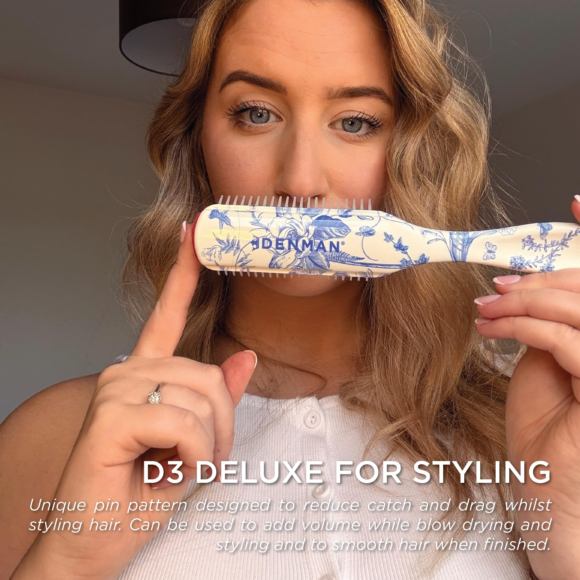 Denman D3 Original Curl Definer & Styler, Curly Hair Brush for Women & Men – 7 Row Detangling & Curl Defining Brush for Smooth Defined Curls - precyzyjny pędzel do stylizacji prostych włosów, D3 Blue