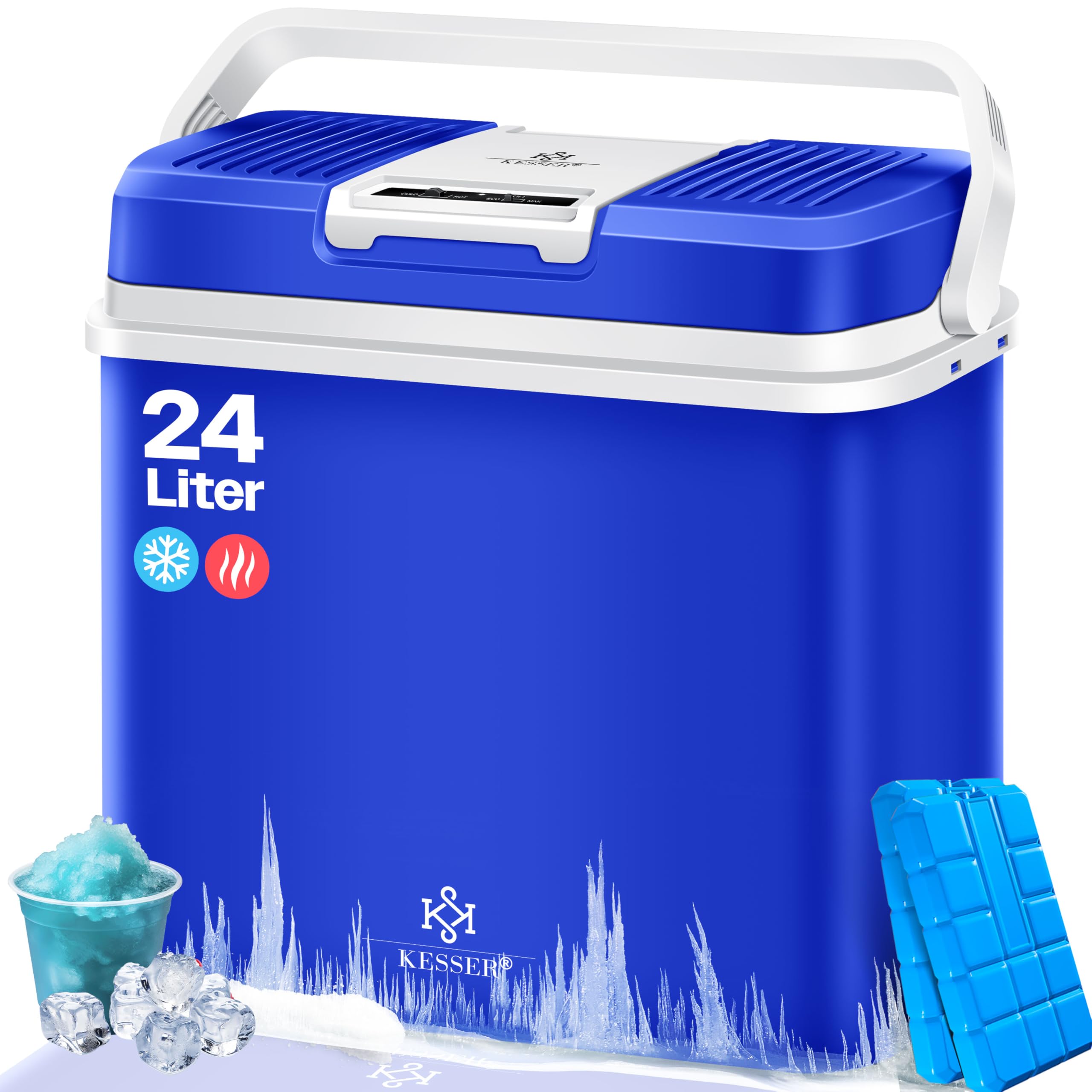 KESSER® Nevera eléctrica portátil 24 Litros | ENFRÍA y CALIENTA | Enfriador Termoeléctrica 12V y 230V | Mini nevera para Auto y Camping | EEK A+++ | Incluye 2 acumuladores de frío