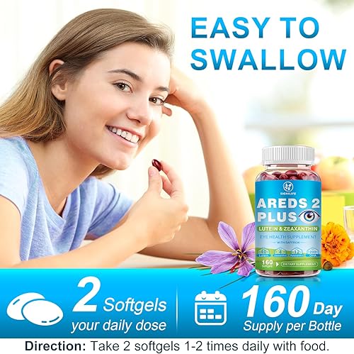 Miniatura 7 de AREDS 2 + cápsulas blandas de luteína y zeaxantina, vitaminas para los ojos, 40 mg de luteína y 4 mg de zeaxantina con vitaminas C, E, azafrán,