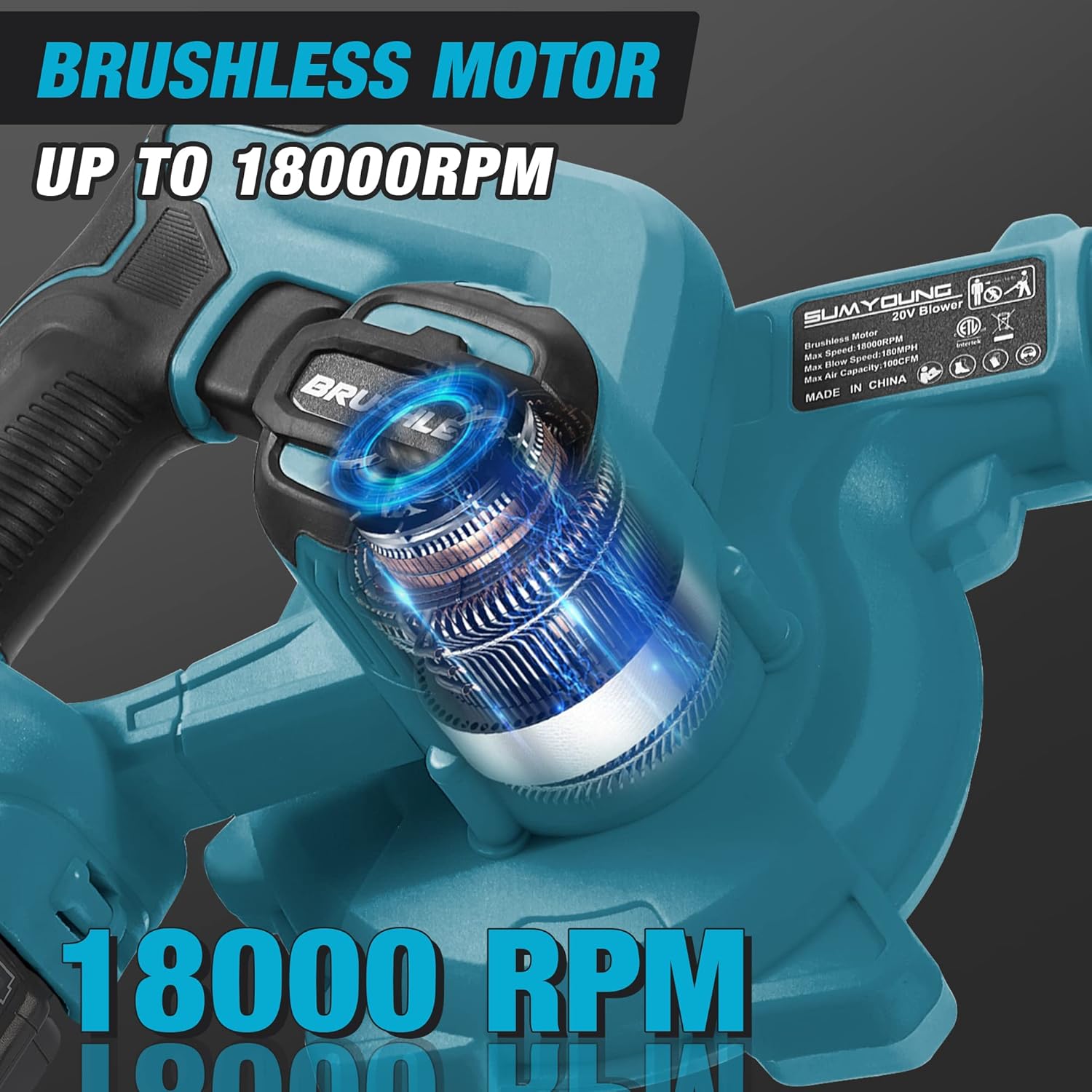 Cordless Leaf Blower for Makita 18V Battery,Electric Jobsite Air Blower with Brushless Motor,6 Variable Speed Up to 180MPH,2-in-1 Handle Electric Blower and Vacuum Cleaner(Battery Not Included) - Image 5