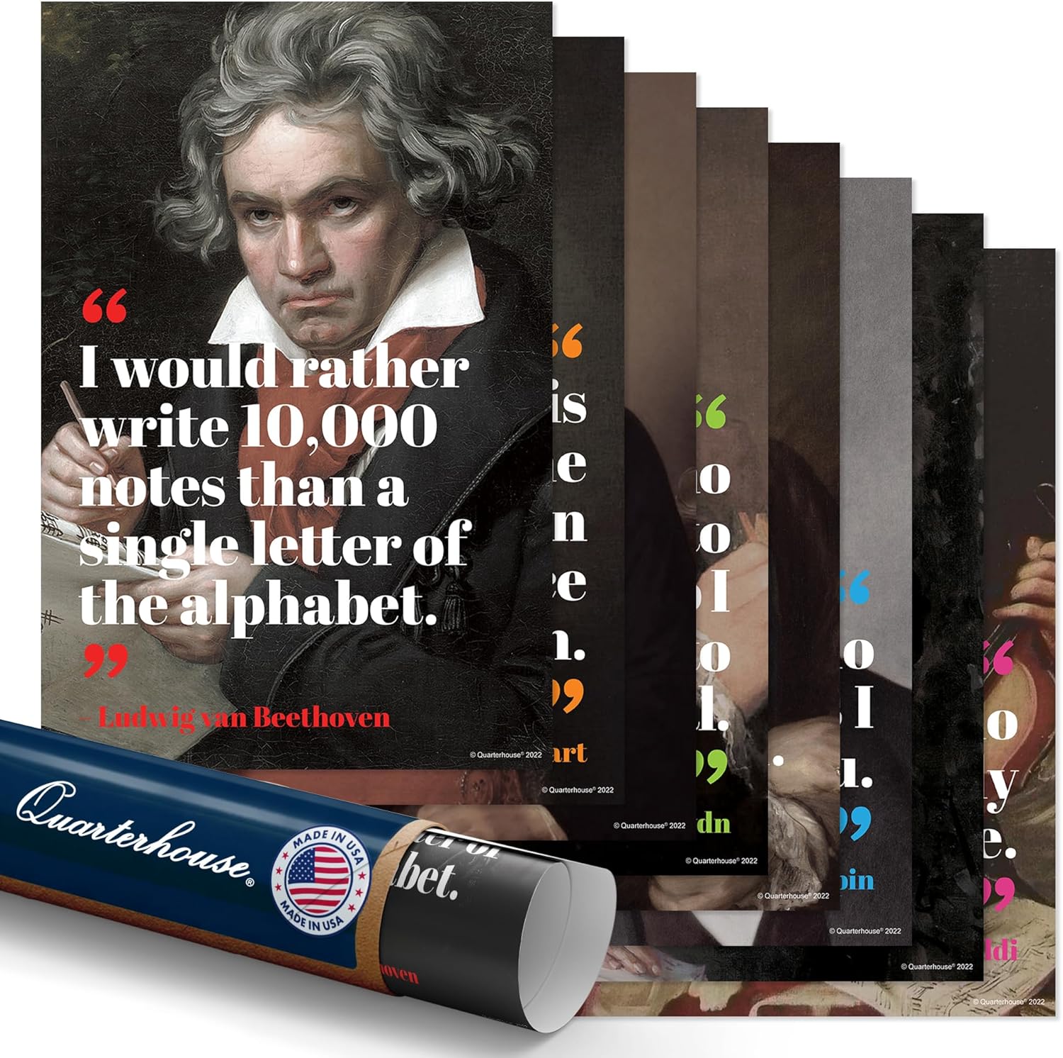 Quarterhouse 8 Poster Music Motivational Quotes Set, Music Classroom Learning Materials for K-12 Students and Teachers, 12 x 18 Inches, Made in USA