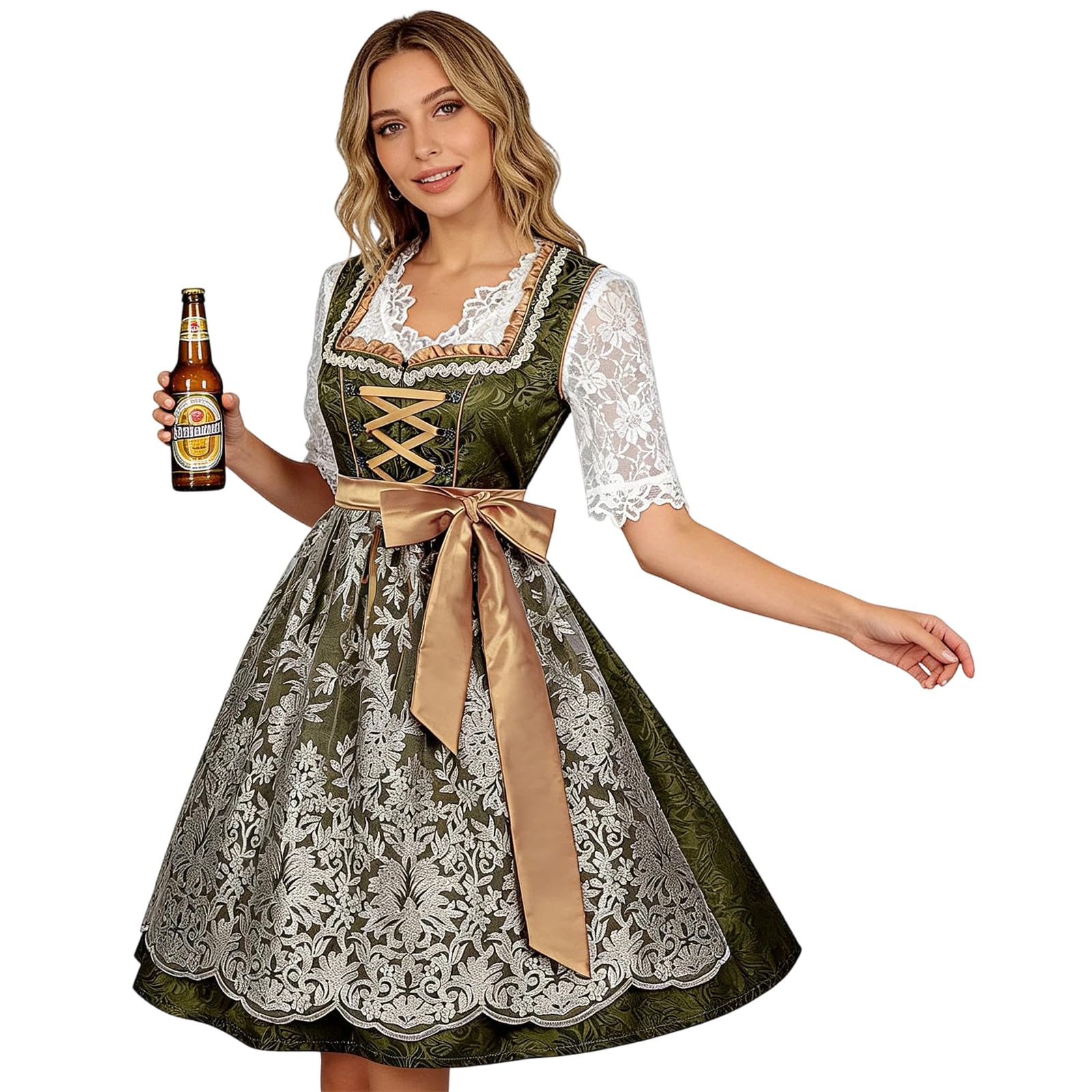 Austrian Fancy Dress Women Pleated Skirt Corset Midi Set with Lace Crop Top