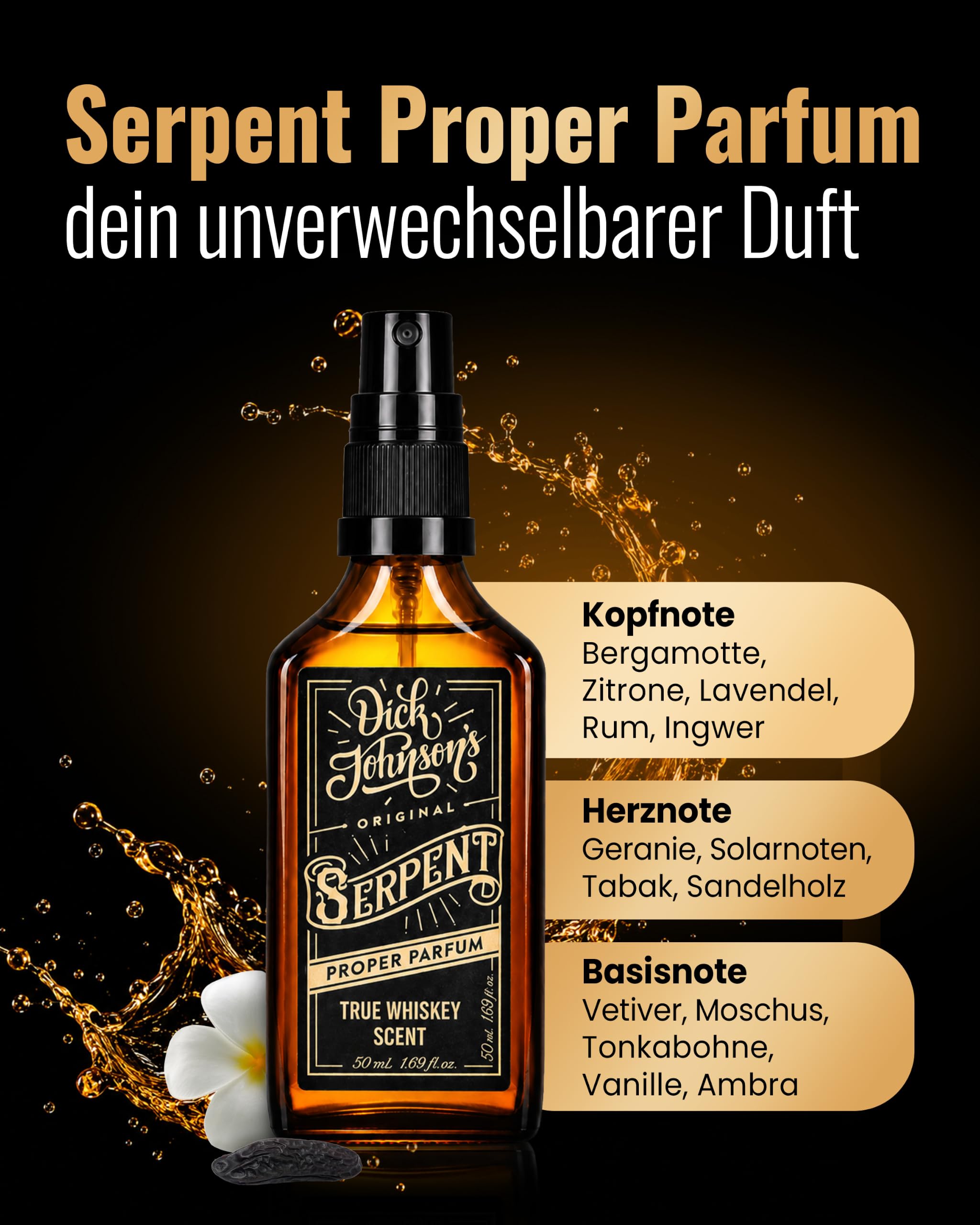 Dick Johnson Parfum Serpent True Whiskey 50 ml – Parfum mit Whiskeynote Tonkabohne Sandelholz – Herrenduft für Männer – Langanhaltendes Herrenparfum – Männer Parfüm Geschenk – Made in Finnland